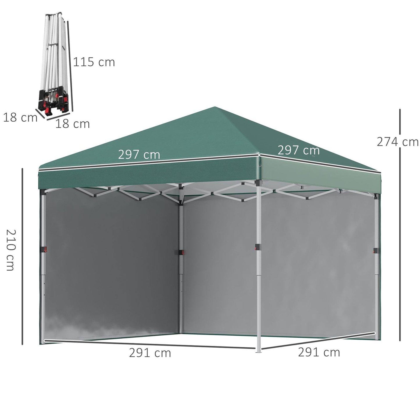 3 x 3 M Pop Up Gazebo with 2 Sidewalls