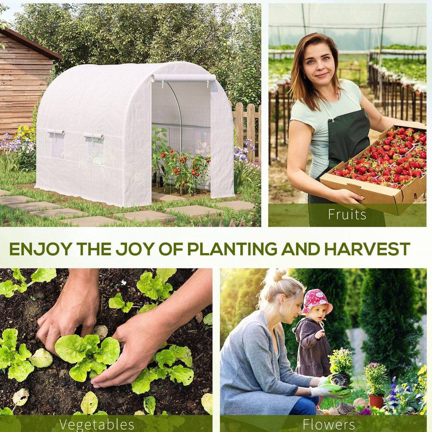 250L×200W×200H cm Walk-in Greenhouse-White