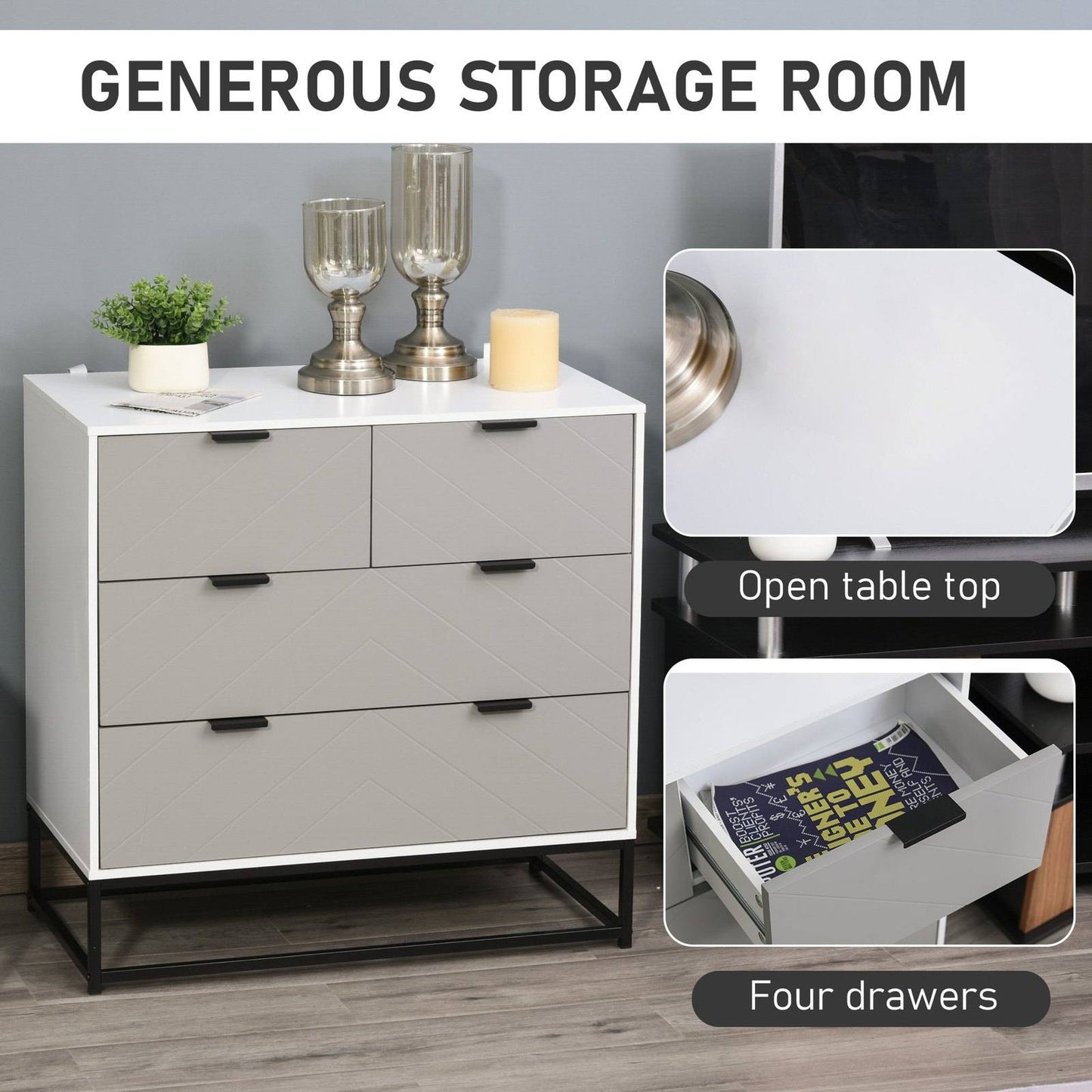 Chest of Drawers with Metal Handles Freestanding Dresser for Bedroom