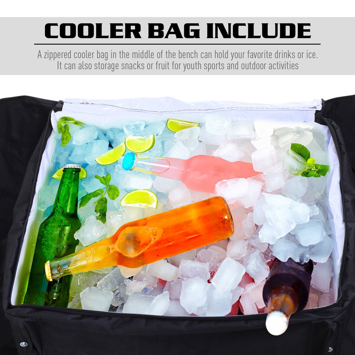 6 Seater Folding Steel Camping Bench With Cooler Bag Black