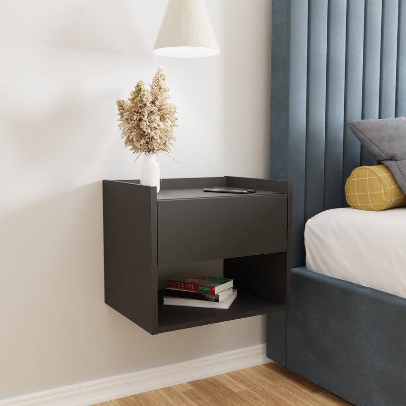 2 Harmony Bedside Tables Dark Grey 1 Shelf 1 Drawer