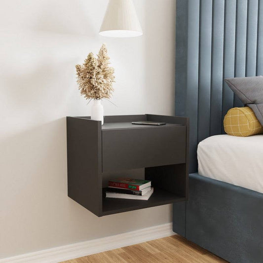 2 Harmony Bedside Tables Dark Grey 1 Shelf 1 Drawer