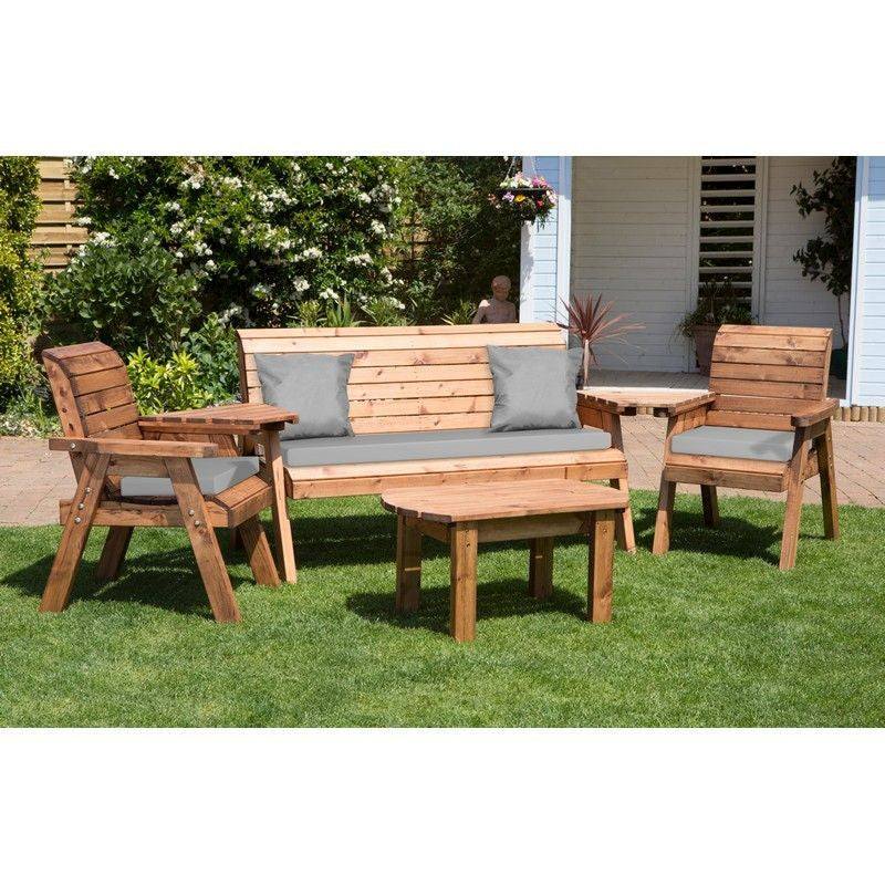 Scandinavian Redwood Garden Patio Dining Set by Charles Taylor - 5 Seats Grey Cushions