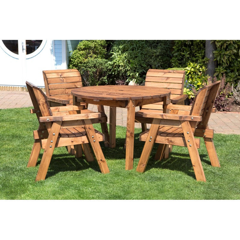 Scandinavian Redwood Garden Patio Dining Set by Charles Taylor - 4 Seat Burgundy Cushions