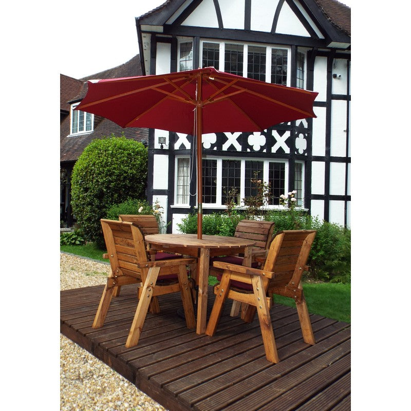 Scandinavian Redwood Garden Patio Dining Set by Charles Taylor - 4 Seat Burgundy Cushions