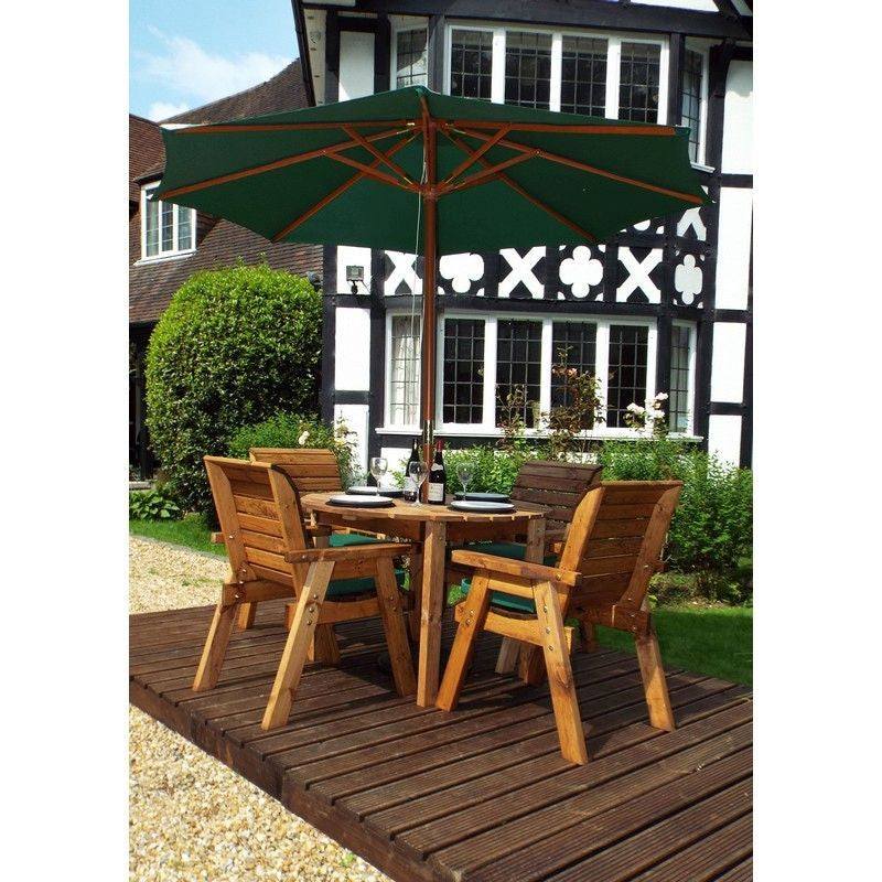 Scandinavian Redwood Garden Patio Dining Set by Charles Taylor - 4 Seat Green Cushions