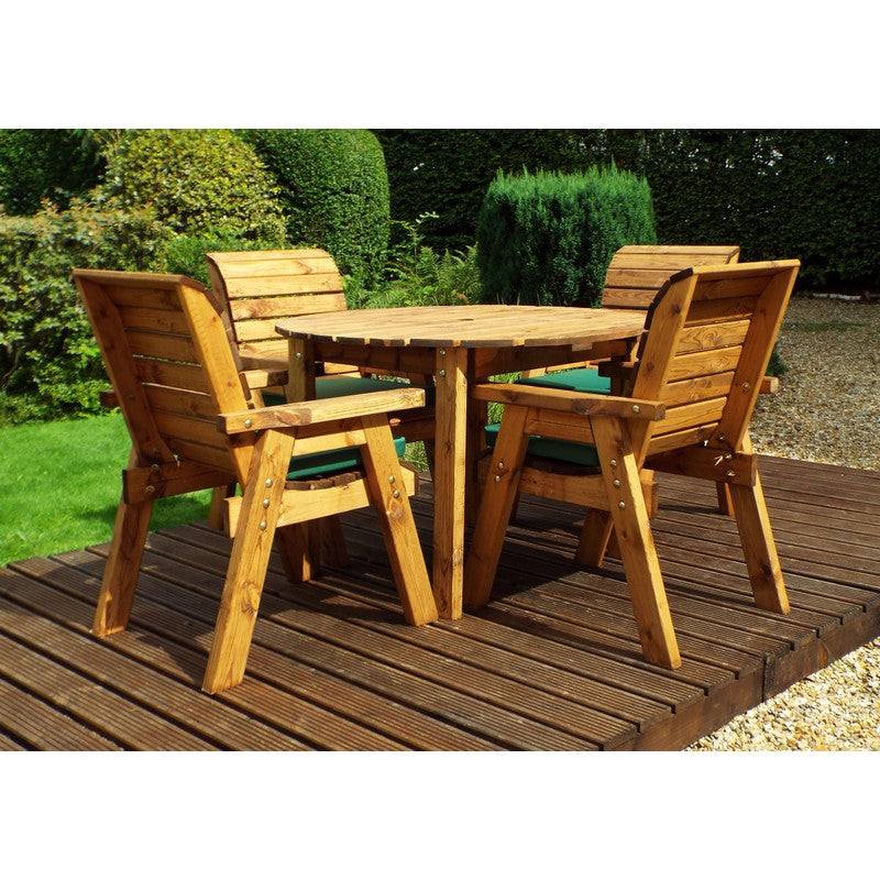Scandinavian Redwood Garden Patio Dining Set by Charles Taylor - 4 Seat Green Cushions