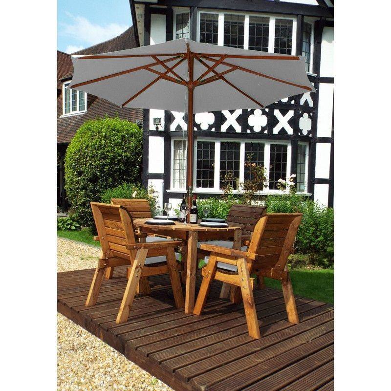 Scandinavian Redwood Garden Patio Dining Set by Charles Taylor - 4 Seat Grey Cushions