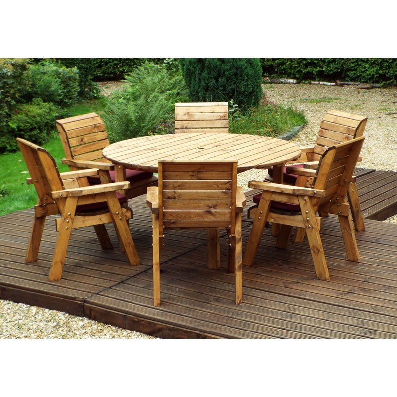 Scandinavian Redwood Garden Patio Dining Set by Charles Taylor - 6 Seat Burgundy Cushions