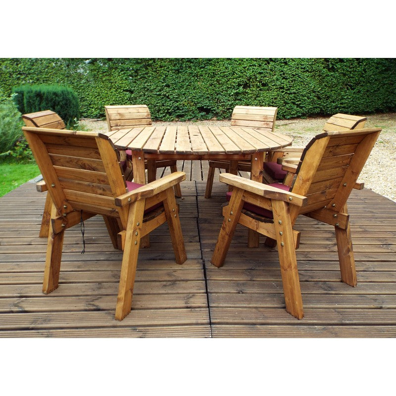 Scandinavian Redwood Garden Patio Dining Set by Charles Taylor - 6 Seat Burgundy Cushions