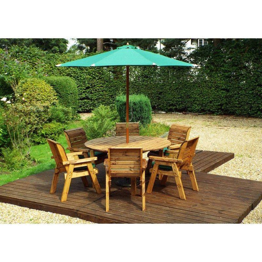 Scandinavian Redwood Garden Patio Dining Set by Charles Taylor - 6 Seat Green Cushions
