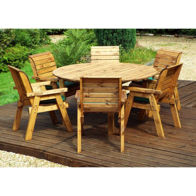 Scandinavian Redwood Garden Patio Dining Set by Charles Taylor - 6 Seat Green Cushions