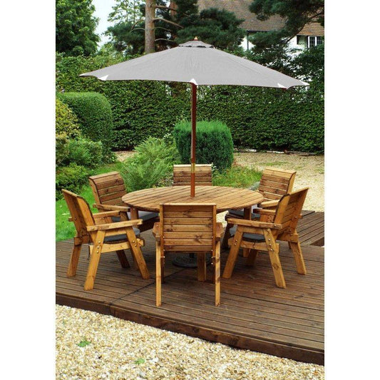 Scandinavian Redwood Garden Patio Dining Set by Charles Taylor - 6 Seat Grey Cushions
