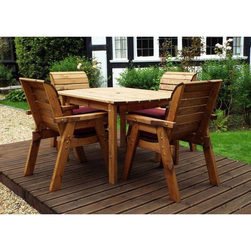 Scandinavian Redwood Garden Patio Dining Set by Charles Taylor - 4 Seat Burgundy Cushions