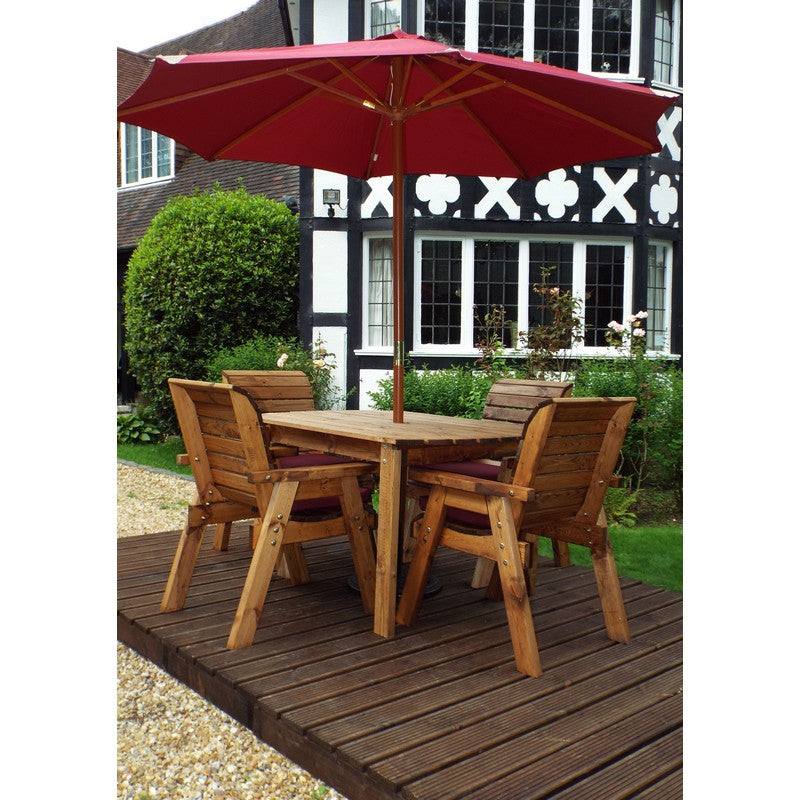Scandinavian Redwood Garden Patio Dining Set by Charles Taylor - 4 Seat Burgundy Cushions