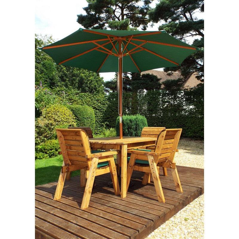 Scandinavian Redwood Garden Patio Dining Set by Charles Taylor - 4 Seat Green Cushions
