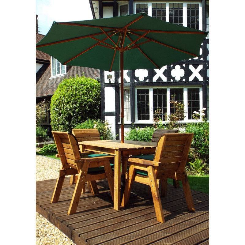 Scandinavian Redwood Garden Patio Dining Set by Charles Taylor - 4 Seat Green Cushions