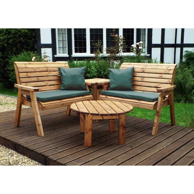 Scandinavian Redwood Garden Patio Dining Set by Charles Taylor - 4 Seat Green Cushions