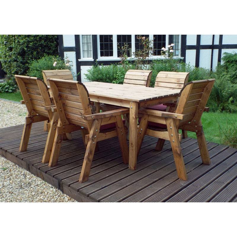 Scandinavian Redwood Garden Patio Dining Set by Charles Taylor - 6 Seat Burgundy Cushions
