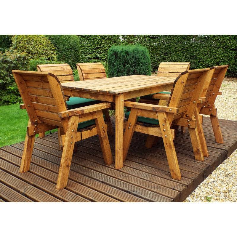 Scandinavian Redwood Garden Patio Dining Set by Charles Taylor - 6 Seat Green Cushions