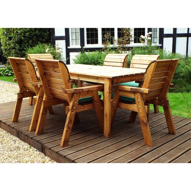 Scandinavian Redwood Garden Patio Dining Set by Charles Taylor - 6 Seat Green Cushions