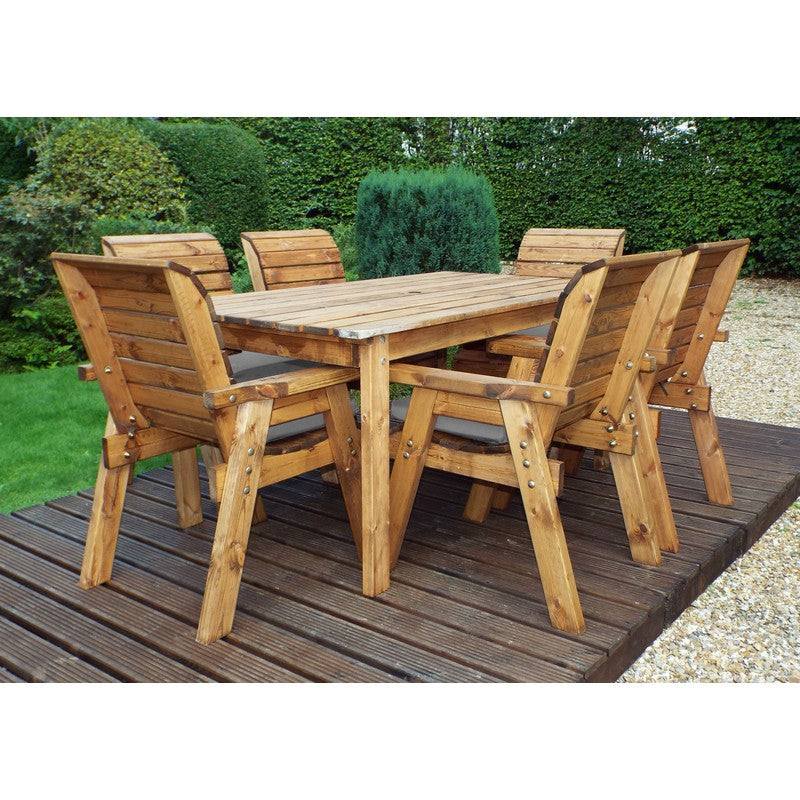 Scandinavian Redwood Garden Patio Dining Set by Charles Taylor - 6 Seat Grey Cushions
