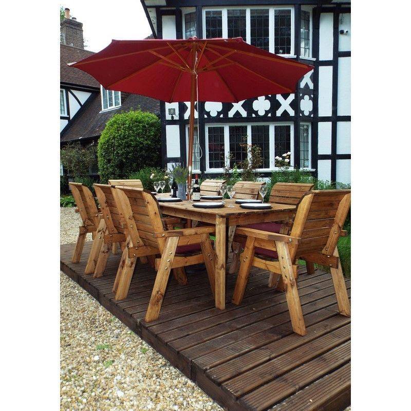 Scandinavian Redwood Garden Patio Dining Set by Charles Taylor - 8 Seat Burgundy Cushions