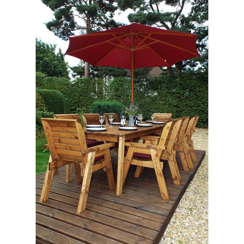 Scandinavian Redwood Garden Patio Dining Set by Charles Taylor - 8 Seat Burgundy Cushions