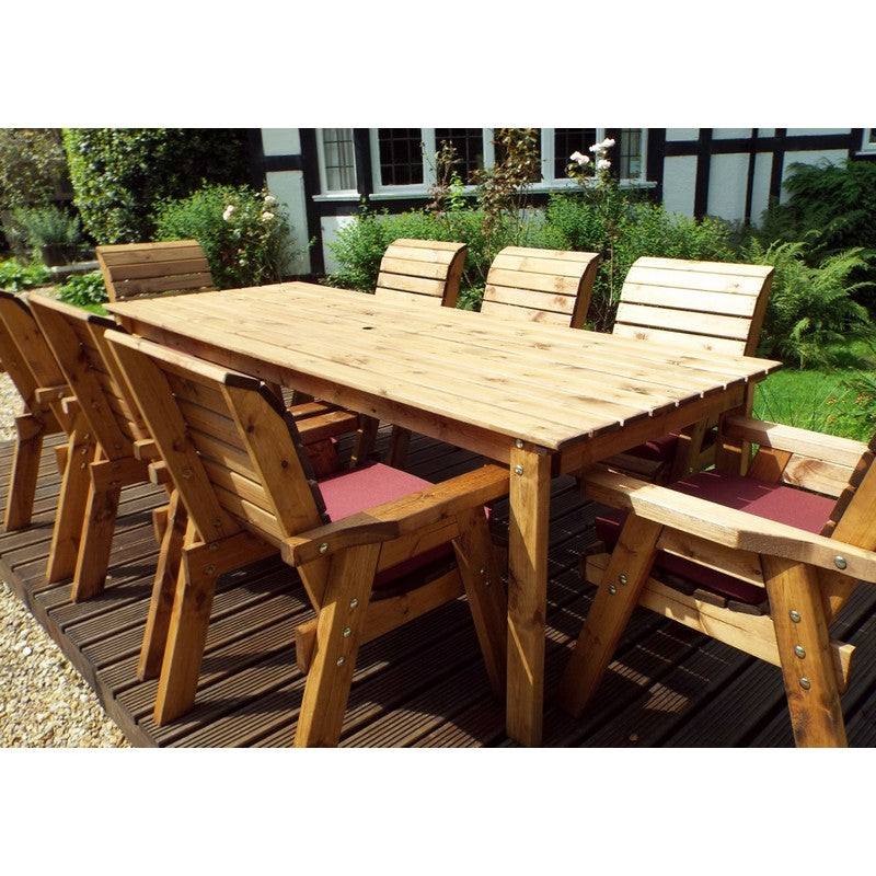 Scandinavian Redwood Garden Patio Dining Set by Charles Taylor - 8 Seat Burgundy Cushions