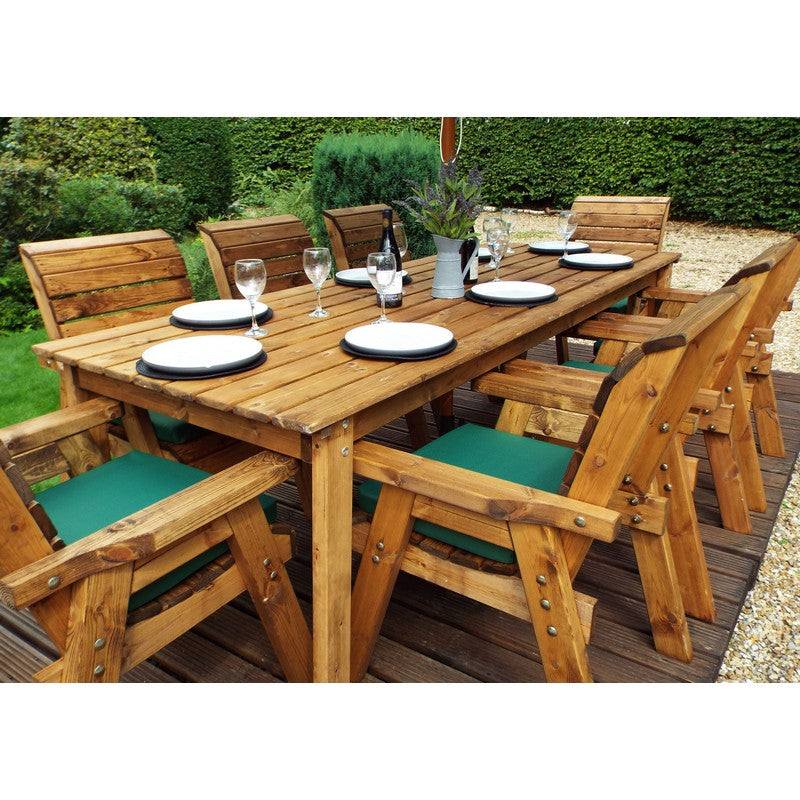 Scandinavian Redwood Garden Patio Dining Set by Charles Taylor - 8 Seat Green Cushions