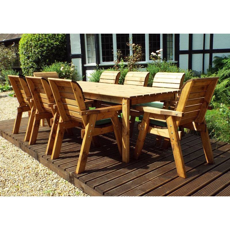 Scandinavian Redwood Garden Patio Dining Set by Charles Taylor - 8 Seat Green Cushions