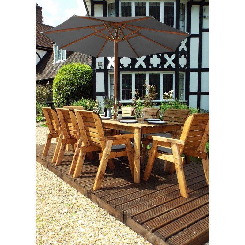 Scandinavian Redwood Garden Patio Dining Set by Charles Taylor - 8 Seat Grey Cushions