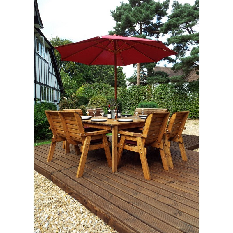 Scandinavian Redwood Garden Patio Dining Set by Charles Taylor - 8 Seat Burgundy Cushions