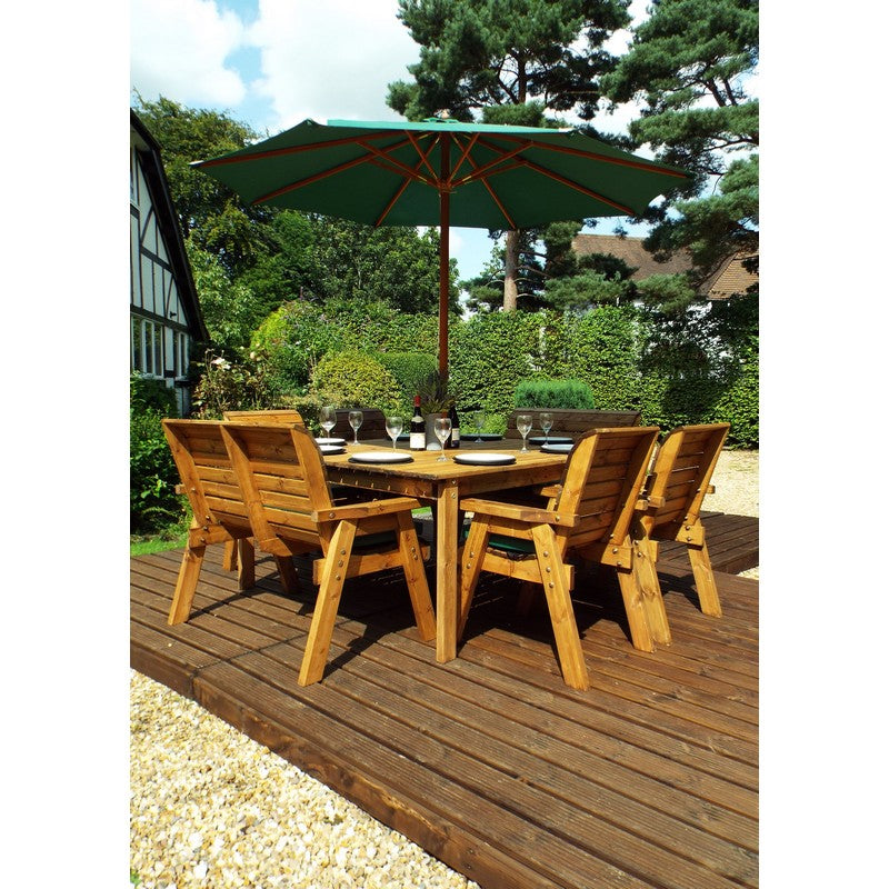 Scandinavian Redwood Garden Patio Dining Set by Charles Taylor - 8 Seat Green Cushions