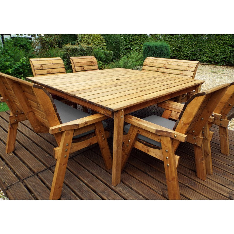 Scandinavian Redwood Garden Patio Dining Set by Charles Taylor - 8 Seat Grey Cushions