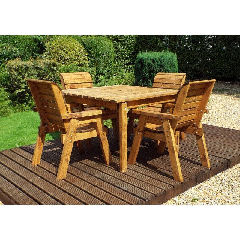 Scandinavian Redwood Garden Patio Dining Set by Charles Taylor - 4 Seat Burgundy Cushions