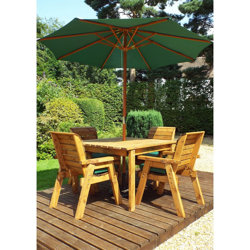 Scandinavian Redwood Garden Patio Dining Set by Charles Taylor - 4 Seat Green Cushions