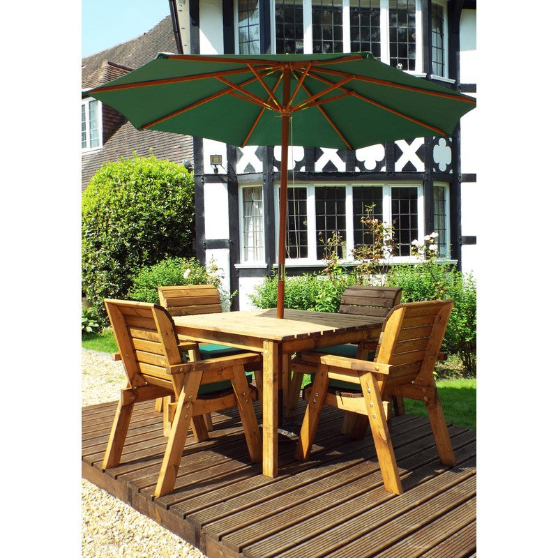 Scandinavian Redwood Garden Patio Dining Set by Charles Taylor - 4 Seat Green Cushions