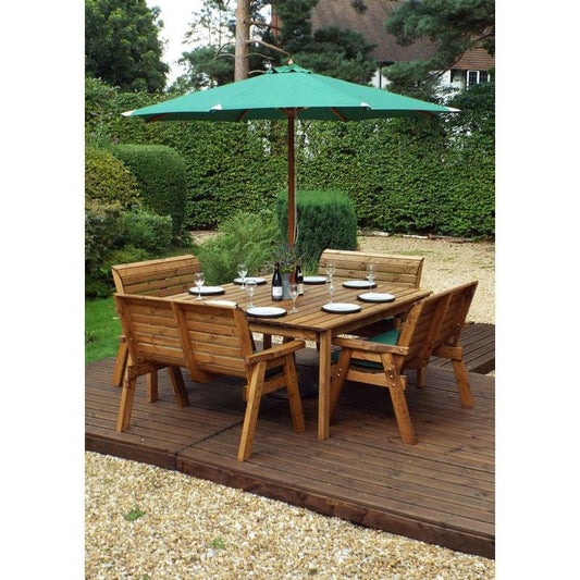 Scandinavian Redwood Garden Patio Dining Set by Charles Taylor - 8 Seat Green Cushions