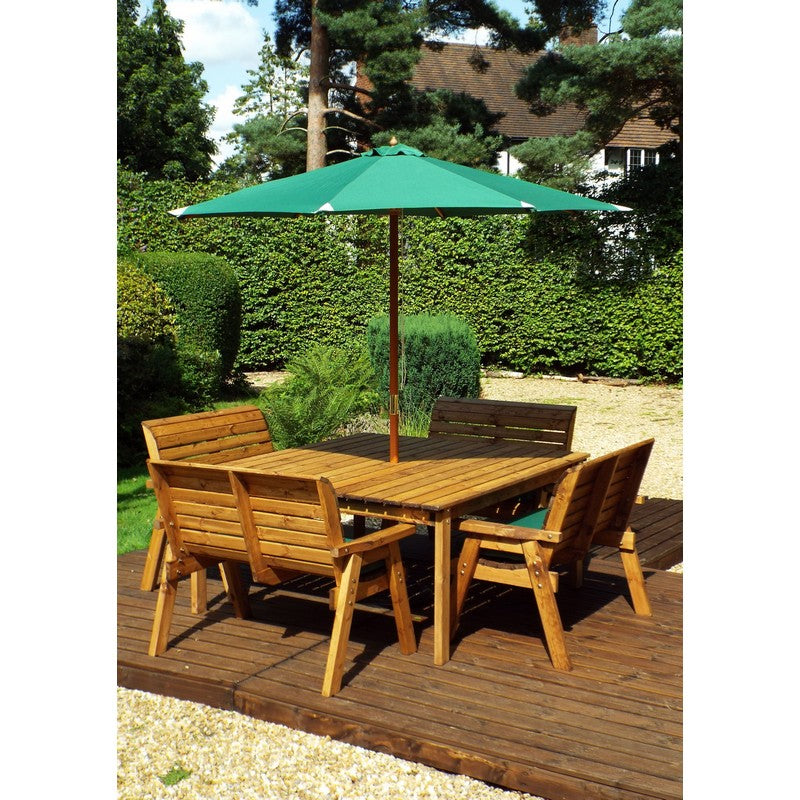 Scandinavian Redwood Garden Patio Dining Set by Charles Taylor - 8 Seat Green Cushions