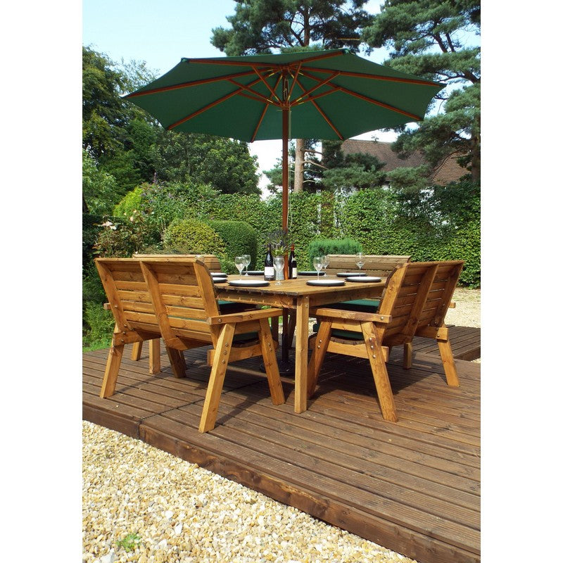 Scandinavian Redwood Garden Patio Dining Set by Charles Taylor - 8 Seat Green Cushions