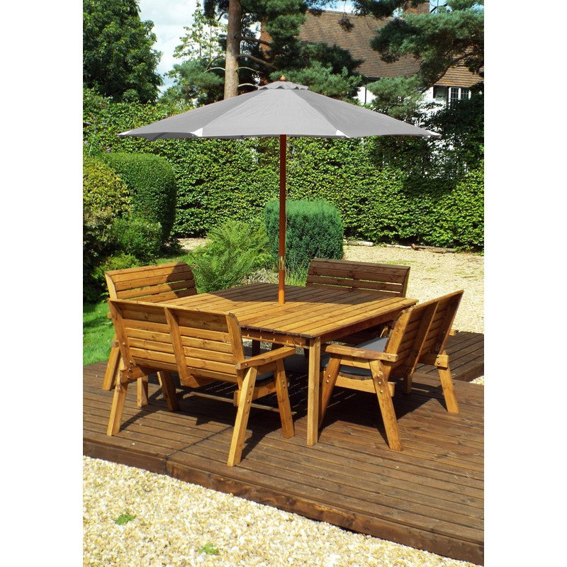 Scandinavian Redwood Garden Patio Dining Set by Charles Taylor - 8 Seat Grey Cushions