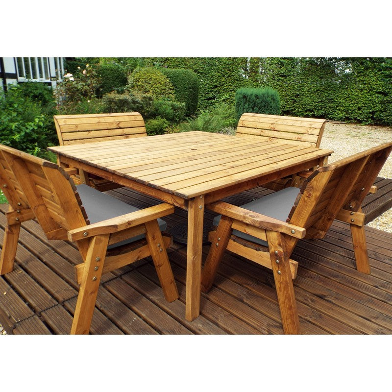 Scandinavian Redwood Garden Patio Dining Set by Charles Taylor - 8 Seat Grey Cushions
