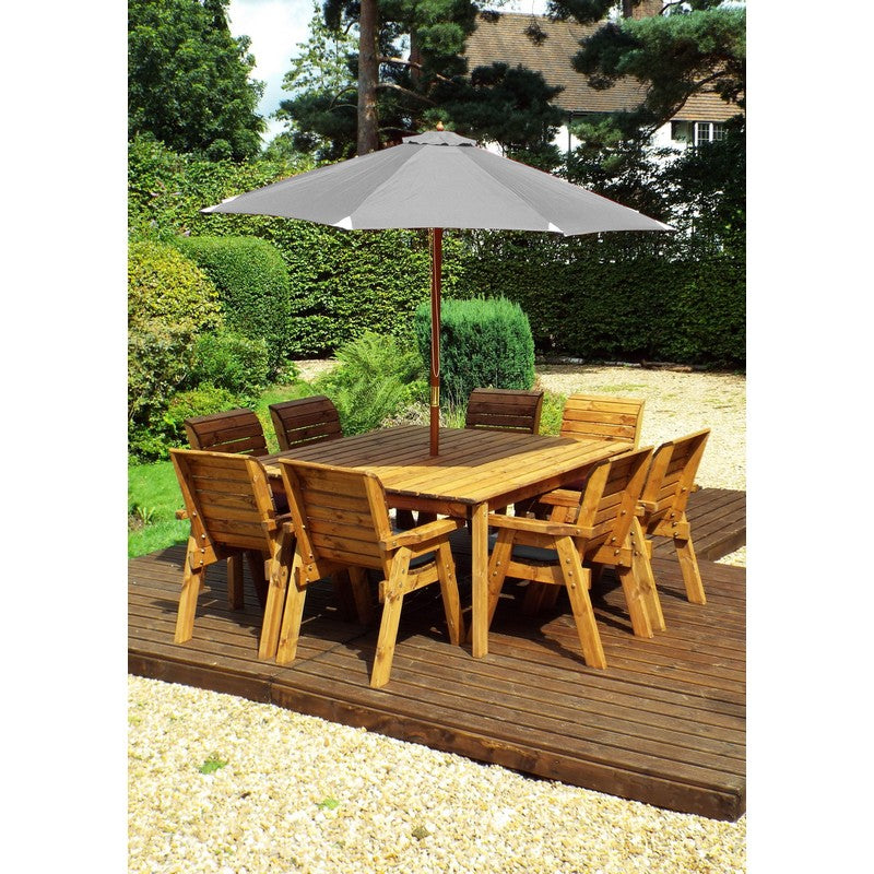 Scandinavian Redwood Garden Patio Dining Set by Charles Taylor - 8 Seat Grey Cushions