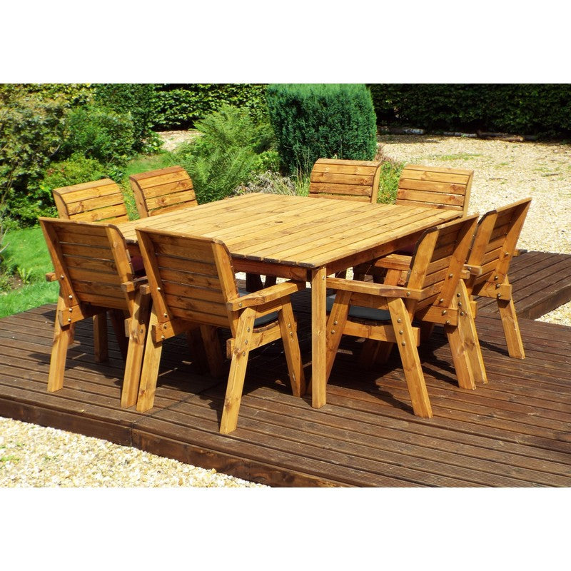 Scandinavian Redwood Garden Patio Dining Set by Charles Taylor - 8 Seat Grey Cushions