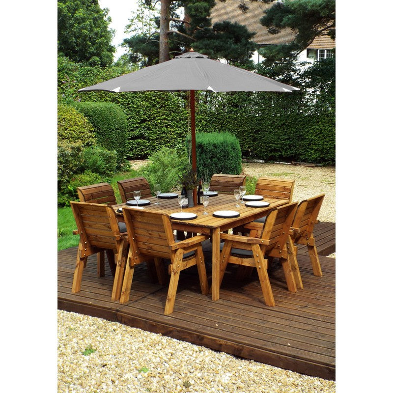 Scandinavian Redwood Garden Patio Dining Set by Charles Taylor - 8 Seat Grey Cushions