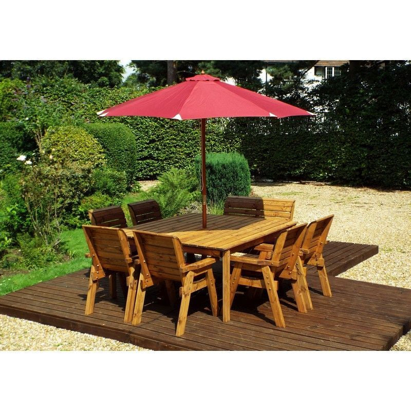 Scandinavian Redwood Garden Patio Dining Set by Charles Taylor - 8 Seat Burgundy Cushions
