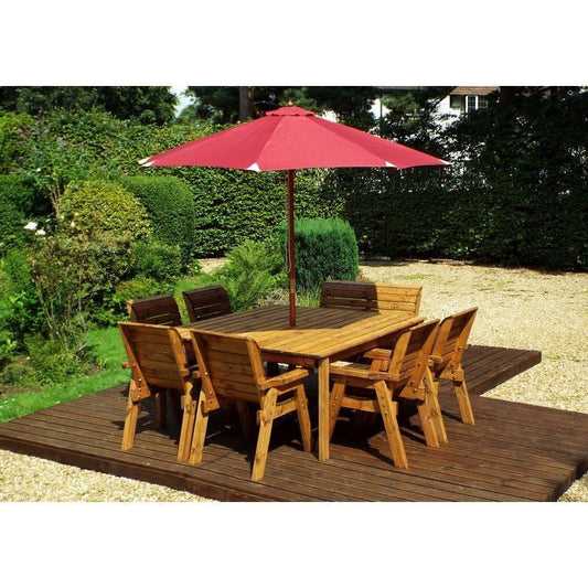 Scandinavian Redwood Garden Patio Dining Set by Charles Taylor - 8 Seat Burgundy Cushions