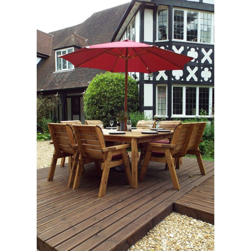 Scandinavian Redwood Garden Patio Dining Set by Charles Taylor - 8 Seat Burgundy Cushions