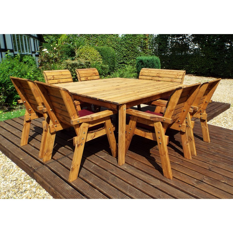 Scandinavian Redwood Garden Patio Dining Set by Charles Taylor - 8 Seat Burgundy Cushions
